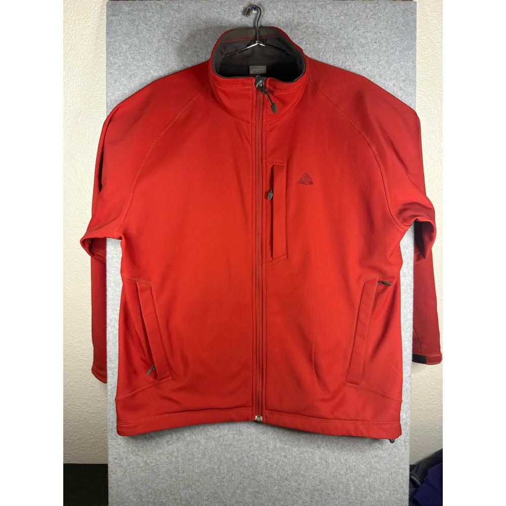 Nike ACG Mens Red Softshell Full Zip Jacket Fleece Lined Outdoor Hiking Large